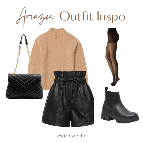 Sweater and Faux Leather Shorts Outfit - Diana Colibri