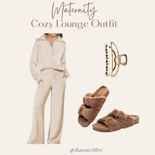 Black Cozy Striped Ribbed Two-Piece Maternity Lounge Set main image 0