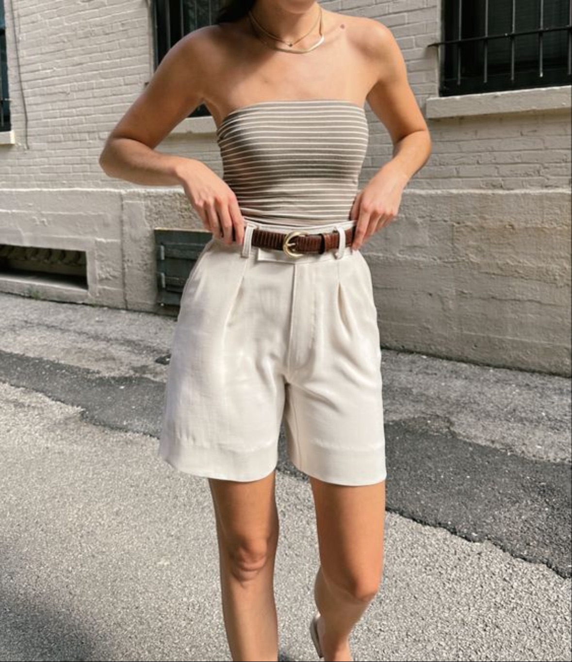 trouser shorts and tube top