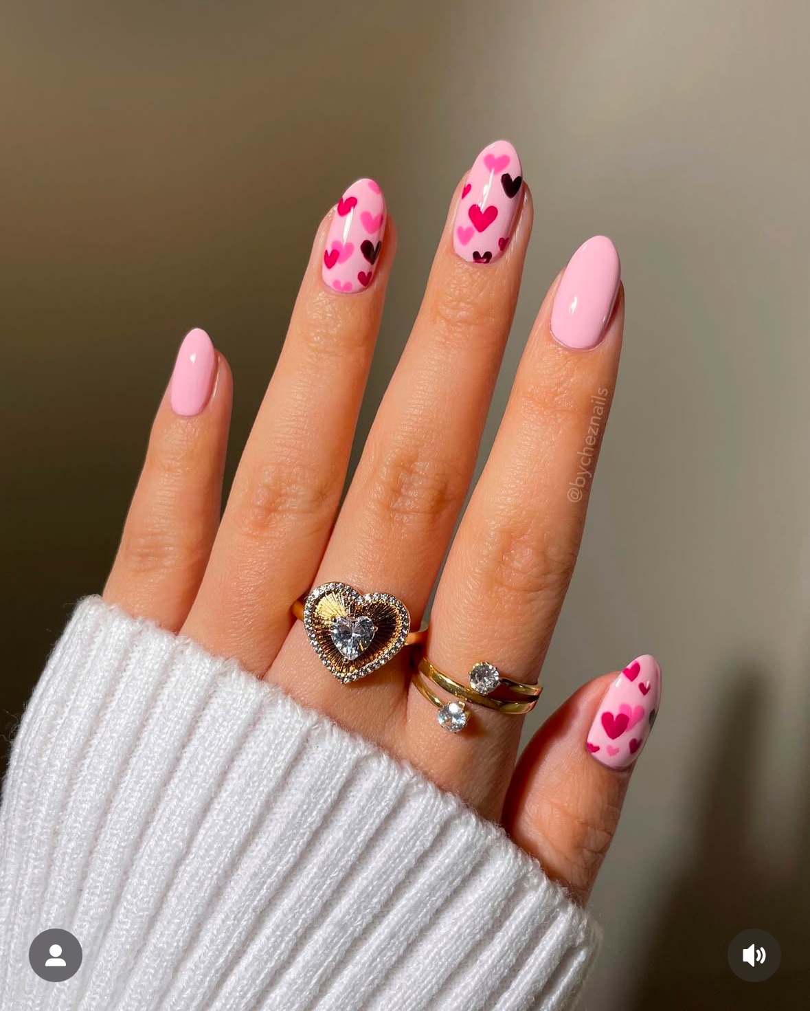 pink hearts valentine's day nails