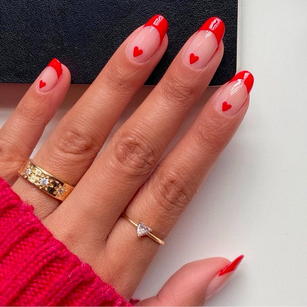 red tips and heart nails valentines