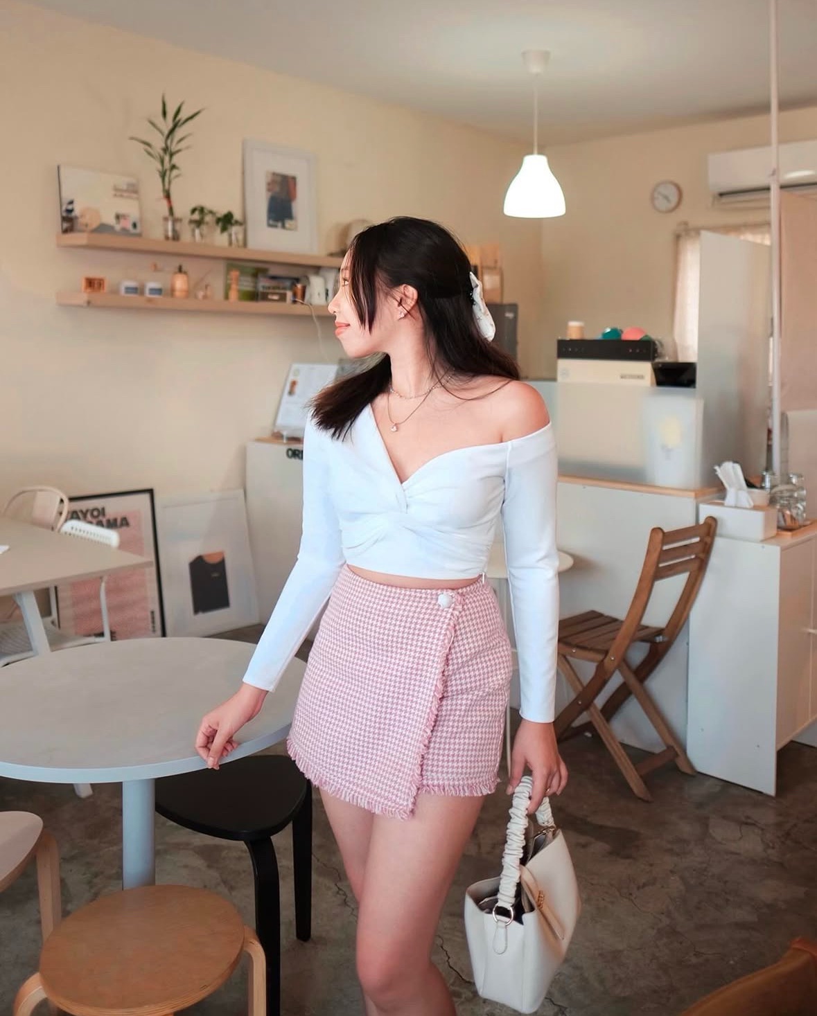 pink skirt and white top valentine's day outfit