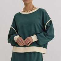 Evergreen Color Contrast Loose Pullover and Lace-up Waist Skort Set - Image 8