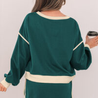 Evergreen Color Contrast Loose Pullover and Lace-up Waist Skort Set - Image 10