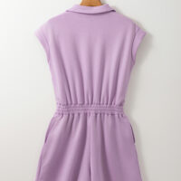 Orchid Bouquet Short Sleeve Zipper Collared Elastic High Waist Romper - Image 5