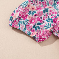 Pink Floral Collared Half Placket Short Sleeve Loose Dress - Image 6