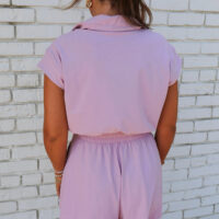 Orchid Bouquet Short Sleeve Zipper Collared Elastic High Waist Romper - Image 2