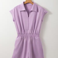 Orchid Bouquet Short Sleeve Zipper Collared Elastic High Waist Romper - Image 4