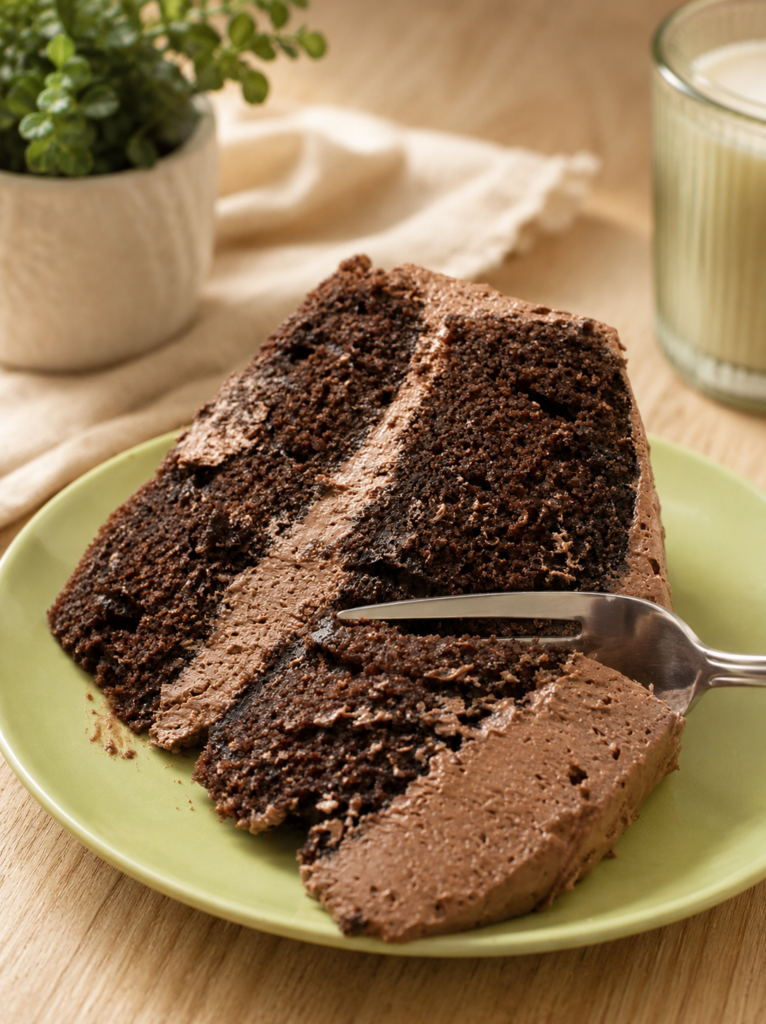 rich chocolate cake with chocolate buttercream slice